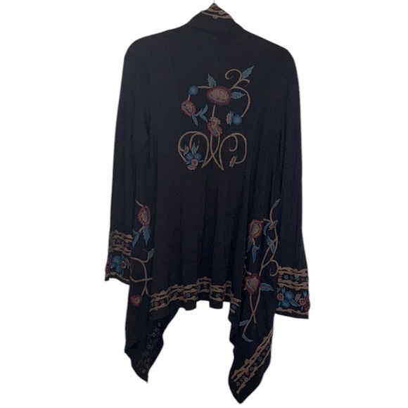 Anthropologie/Caite Kimono Black w/ beautiful embroidery border/back/sleeves, M - Picture 4 of 10